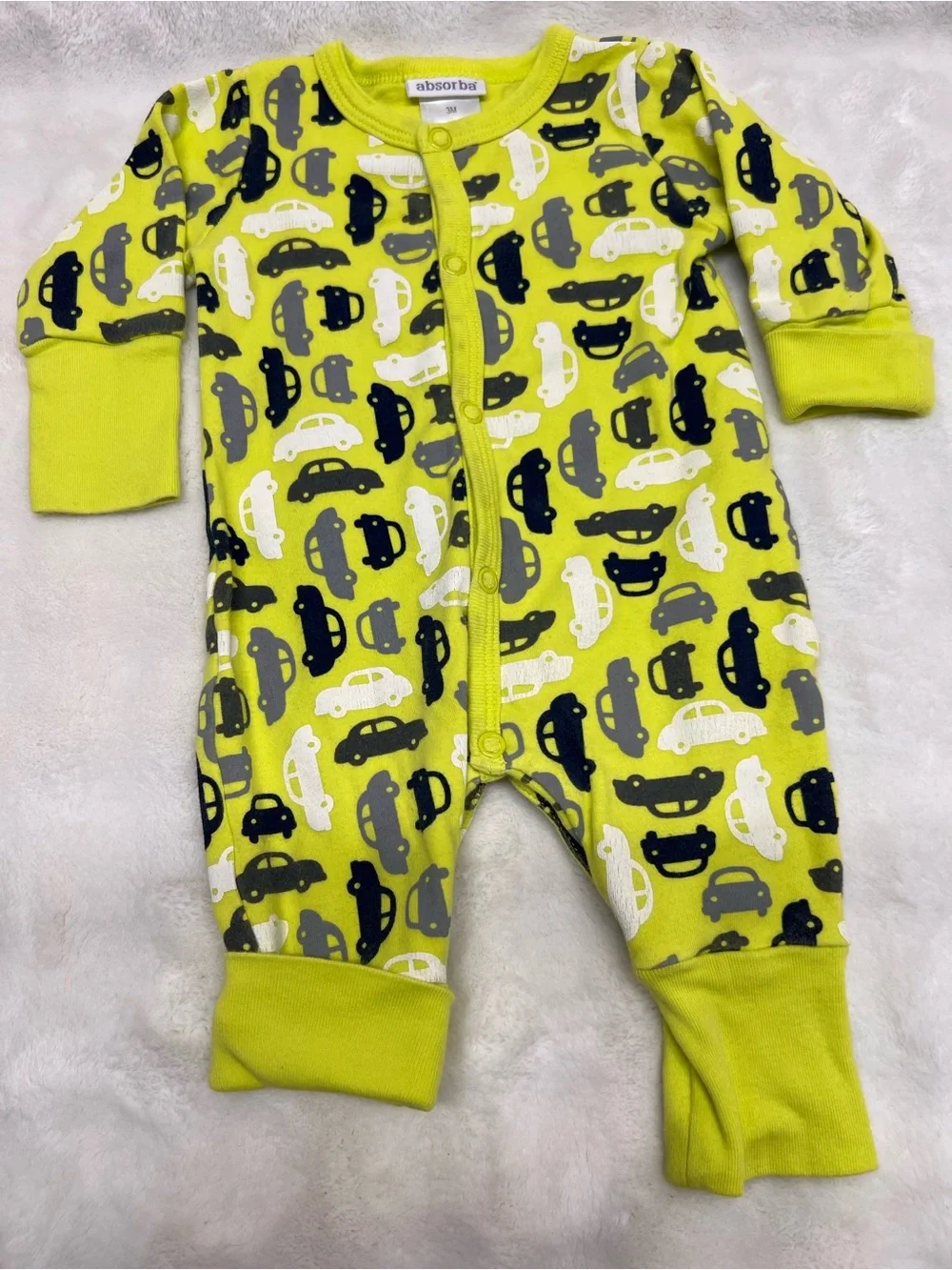 Absorba Lime Green Car-Print Baby One-Piece Sleeper